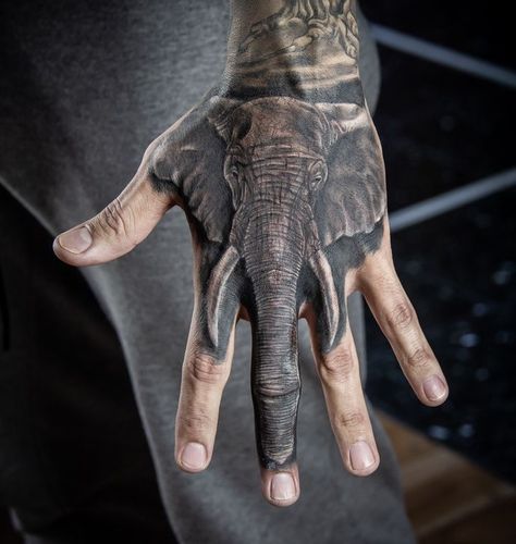 Elephant Hand Tattoo Men, Animal Hand Tattoos For Guys, Elephant Tattoo Hand, Gorilla Hand Tattoo, Matching Elephant Tattoos, Animal Hand Tattoo, Elephant Hand Tattoo, Gorilla Tattoo Design, Elephant Tattoo On Hand