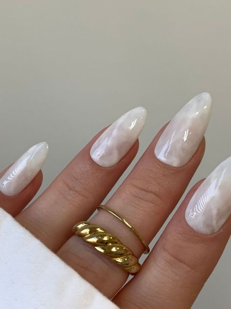 Simple Summer Nail Designs 2023: 19 Ideas White Oval Nails With Designs, Summer Wedding Nails Guest, Milky White Marble Nails, Matt Press, Best Wedding Nails, White Summer Nails, Nail 2023, Shape Nails, Milky Nails