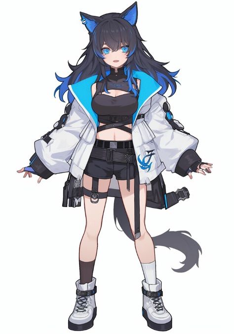 Anime Female Outfits Casual, Techwear Female, Vtuber Outfits, Anime Techwear, Anime Jacket, Tech Wear, Drawing Anime Clothes, Fantasy Creatures Art, Anime People