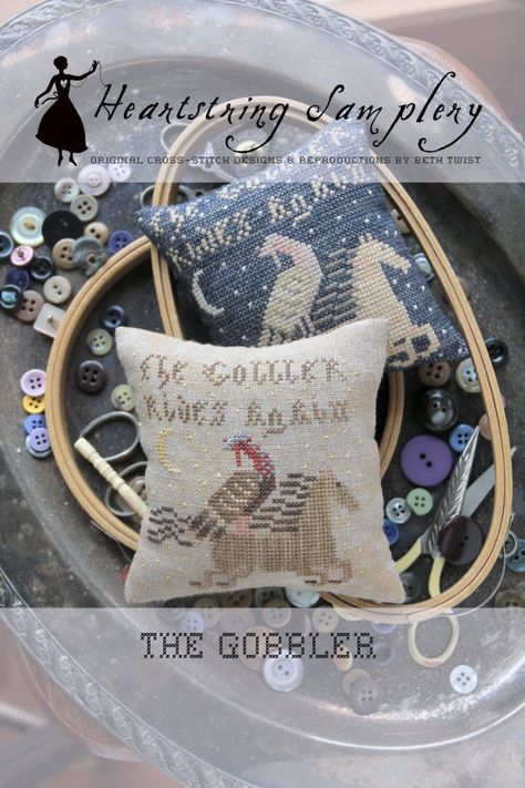 The Gobbler - Heartstring Samplery - September 2017 Heartstring Samplery, Fall Cross Stitch, Picnic Quilt, Heart Strings, Cross Stitch Fabric, Wool Applique, Cross Stitch Kits, Counted Cross Stitch Patterns, New Releases