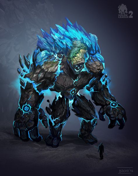 Ice Golem Fantasy Art, Ice Golem, Huge Monster, Beast Creature, 다크 판타지, Monster Concept Art, Blue Tone, Fantasy Monster, Monster Design