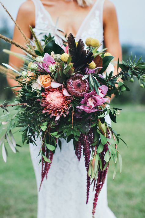 Summergrove Estate, Native Bouquet, Native Wedding, Protea Bouquet, Australian Flowers, Beach Wedding Flowers, Perfect Bride, Cascade Bouquet, Palm Springs Wedding