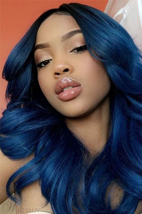 Wigsbuy Natural Straight 1B/Blue Color Human Hair Extensions 3PCS Weave Ideas, Ombre Weave, Blue Black Hair, Meagan Good, Hair Laid, Penteado Cabelo Curto, Baddie Hairstyles, Blue Ombre, Black Girls Hairstyles