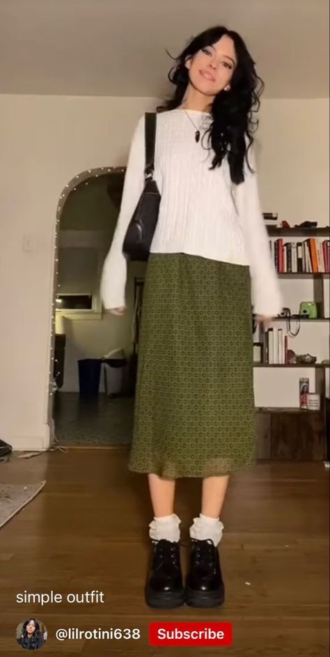 Zild Outfit Ideas, Long Skirt Jumper Outfit, Green Maxi Skirt Outfit Winter, Long Skirt Button Up Shirt, Jumper And Long Skirt Outfit, Big Sweater With Skirt, Long Skirt Outfits Teacher, Christmas Outfit Ideas Aesthetic, Long Skirt Outfits Church