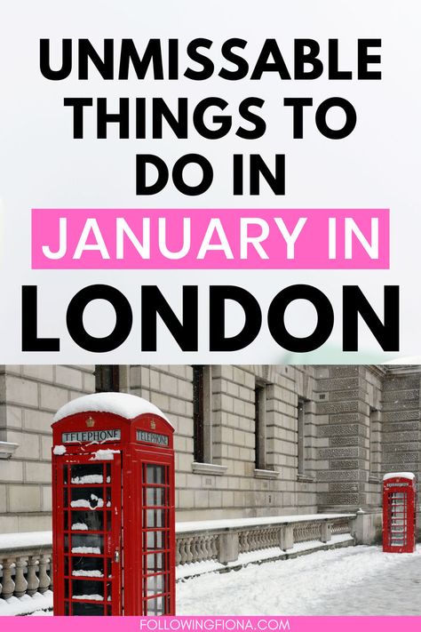 Red telephone boxes covered with snow - London in January London January Travel, London Winter Itinerary, London Guide Things To Do, New Years In London, London In January, London In Winter, What To Do In London, Warner Brothers Studio Tour, London January