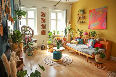 Get inspiration for a happy, vibrant, mid-century interior from this apartment tour of interior designer & artist Melanie Mahrhold's retro, boho home... Mid-century Interior, Berlin Apartment, Mid Century Interior, Bohemian Interior Design, Bohemian Interior, Apartment Inspiration, Bohemian Home, Bohemian Decor, Interior Design Inspiration