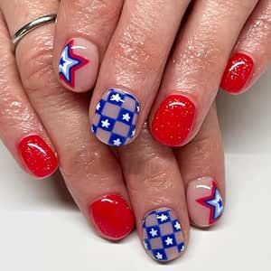 Ongles Bling Bling, Fourth Of July Nails, Short Fake Nails, 4th Of July Nails, Nail Art Set, Dope Nail Designs, Red Nail Designs, July Nails, Nail Swag