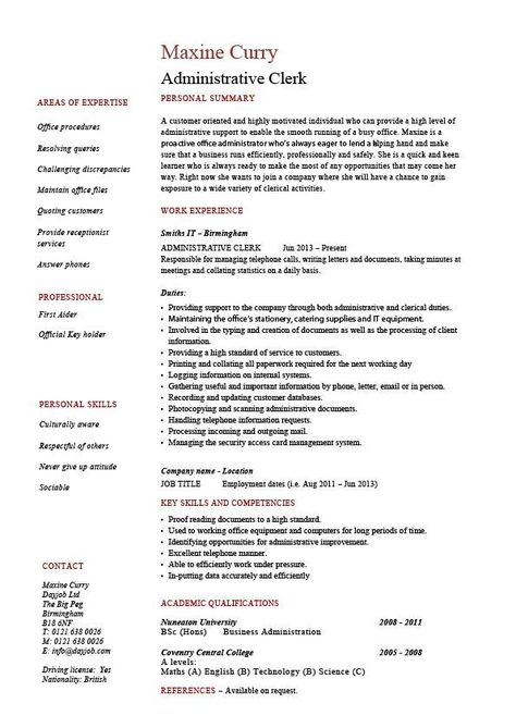 Administrative clerk resume, clerical, sample, template, job description, clerical duties, expertise Esthetician Resume, Resume Designer, Cv Example, Resume Portfolio, Business Analyst Resume, Free Resume Examples, Project Manager Resume, Ms Project, Marketing Resume