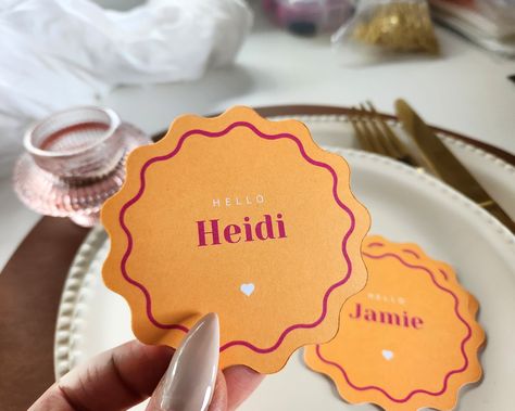 Circular Wavy Place Cards Round Scalloped Edge, Wedding or Bridal shower Wavy Edge name card, Yellow Card Coasters | Modern Round Place card Yellow Card, Wedding Table Decor, Name Card, Modern Round, Dining Table Decor, Place Card, Name Cards, Last Minute Gifts, Scalloped Edge