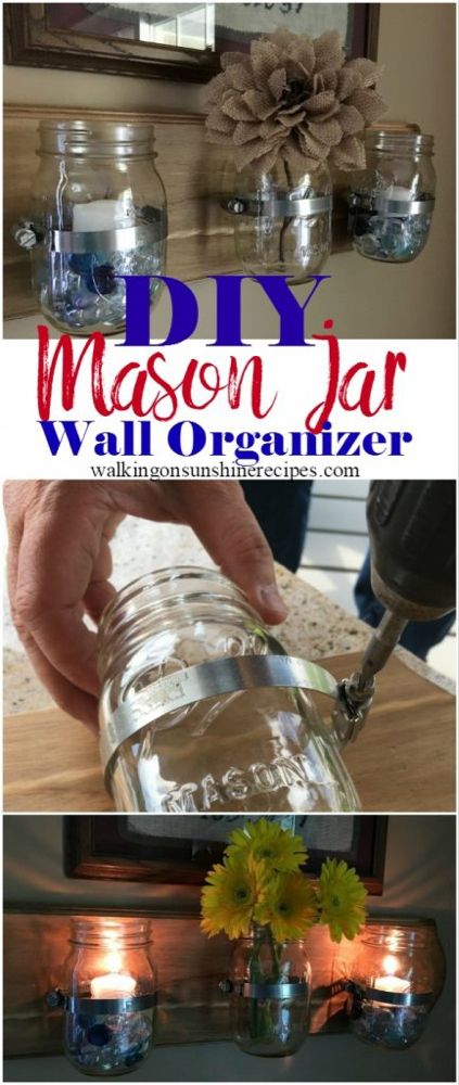 Wall Organizer Diy, Easy Mason Jar Crafts Diy, Jars Decoration Ideas, Easy Mason Jar Crafts, Mason Jar Holder, Wand Organizer, Mason Jar Projects, Diy Mason Jar, Organizer Diy