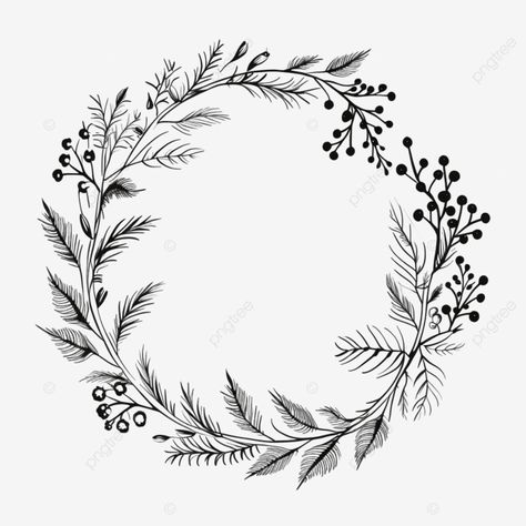 hand drawn christmas wreath circle floral frame with branches black doodle style border leaf wreat Circle Floral Frame, Christmas Boarders, Gothic Xmas, Border Drawing, Drawing Floral, Drawing Christmas, Hand Drawn Christmas, Circle Borders, Christmas Leaves