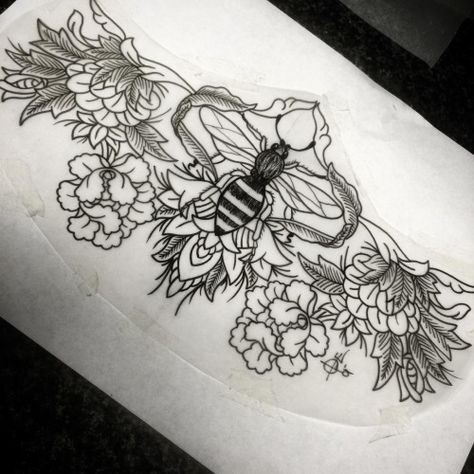 Bee Mandala Tattoo, Underboob Tattoo Traditional, Floral Tattoo Design With Bee, Bee Underboob Tattoo, Bee Sternum Tattoo, Peony And Bee Tattoo, Underboob Tattoo, Sternum Tattoo, Bee Tattoo