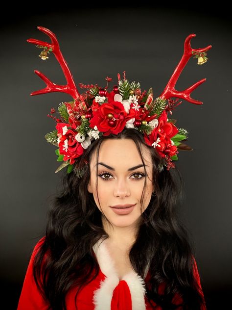 Head Dress Diy, Deer Antler Headband, Holiday Headpiece, Christmas Headdress, Antler Crown, Christmas Headpiece, Deer Antlers Headband, Antler Christmas, Headband Christmas