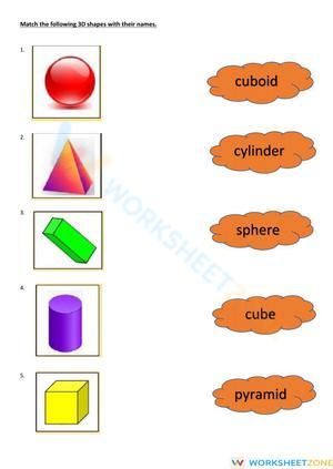 Matching with correct 3D shapes. #Kindergarten #Grade-1 #Grade-2 #Grade-3 2d And 3d Shapes Worksheet, 3d Shapes Kindergarten, 3d Shapes Worksheets, Shapes Kindergarten, 2d And 3d Shapes, The Worksheet, Shapes Worksheets, 3d Shapes, Grade 3