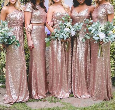 Rose Gold Maid Of Honor Dress, Gold Maid Of Honor Dress, Bridesmaid Dresses Rose Gold, Sequence Bridesmaid Dresses, Rose Gold Sequin Bridesmaid Dress, Rose Gold Bridesmaid Dress, Maid Of Honor Dress, Cottage Wedding, Maid Of Honour Dresses