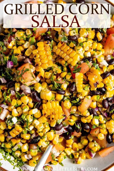 Grilled Corn Salsa is a quick and easy summer recipe. It's made with fresh corn, tomatoes and black beans with herbs and a zesty lime dressing. You can keep it simple and enjoy it with chips or serve it as a side or topping to a variety of different dishes. Black Bean And Corn Salsa Recipe, Grilled Corn Salsa Recipe, Mexican Corn Salsa, Grilled Corn Recipe, Corn And Black Bean Salsa, Sweet Corn Salsa, Fresh Corn Salsa, Fresh Corn Recipes, Foods Around The World