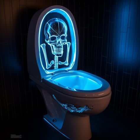 Very impressive! #skull #skulls #toilet Skull Artwork Illustrations, Skull Ideas, Bathroom Night Light, Night Lite, Datsun Car, Goth Home, Goth Home Decor, Skull Artwork, Pumpkin Witch