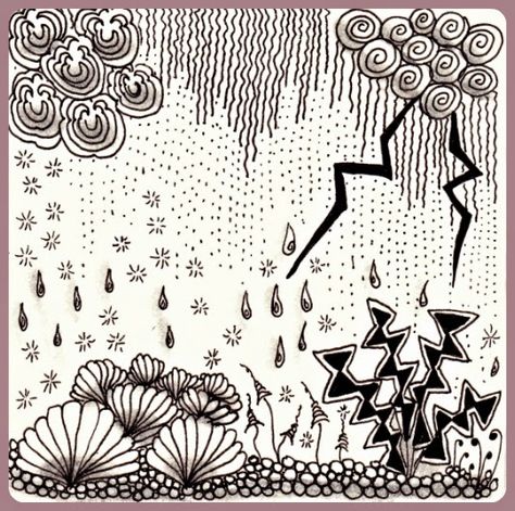 Water Zentangle, Zentangle Pictures, Dark Weather, Rain Art, Zentangle Artwork, Zen Tangle, Tangle Pattern, Zentangle Designs, Shoes Walking