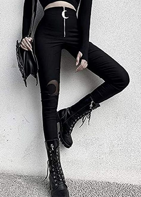 Goth Pants, Dark Punk, Goth Streetwear, Gothic Pants, Zipper Leggings, Punk Women, Long Trousers, Black Pencil, Vintage Pants