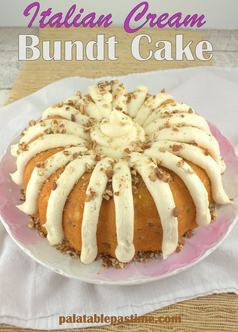 Italian Cream Bundt Cake Italian Cream Bundt Cake, Bunt Cake Recipe, Mini Bundt Cakes Recipes, Bundt Recipes, Savory Cakes, Italian Cream Cakes, Mini Bundt, Italian Cream, Fruity Cake