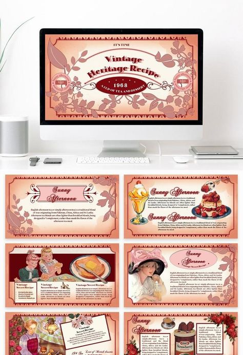 Canva Vintage Design, Cute Canva Presentation Templates, Canva Vintage Template, Vintage Presentation Design, Ppt Vintage, Vintage Powerpoint Template, Powerpoint Design Free, Ppt Maker, Pink Powerpoint Template