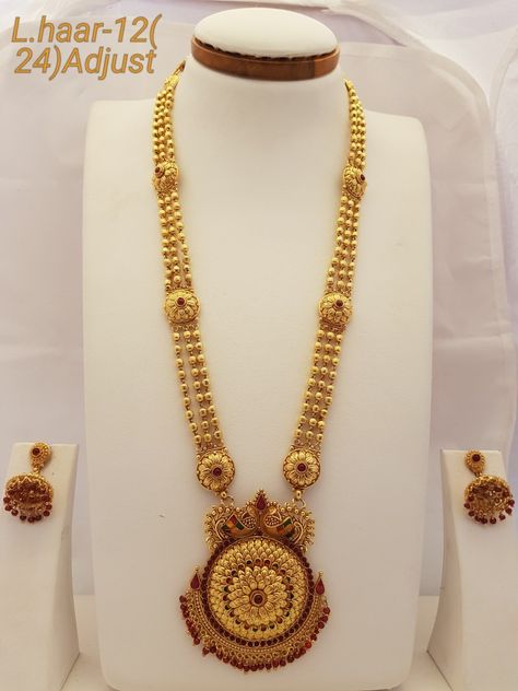 Long haar 1gram jewellery for order contact on 9881114554 Long Sara Gold, Long Necklace Gold Indian Bridal, Long Haram, Gold Jewelry Outfits, Gold Jewelry Simple Necklace, Beautiful Gold Necklaces, Gold Mangalsutra Designs, Gold Necklace Indian Bridal Jewelry, Gold Jewelry Stores