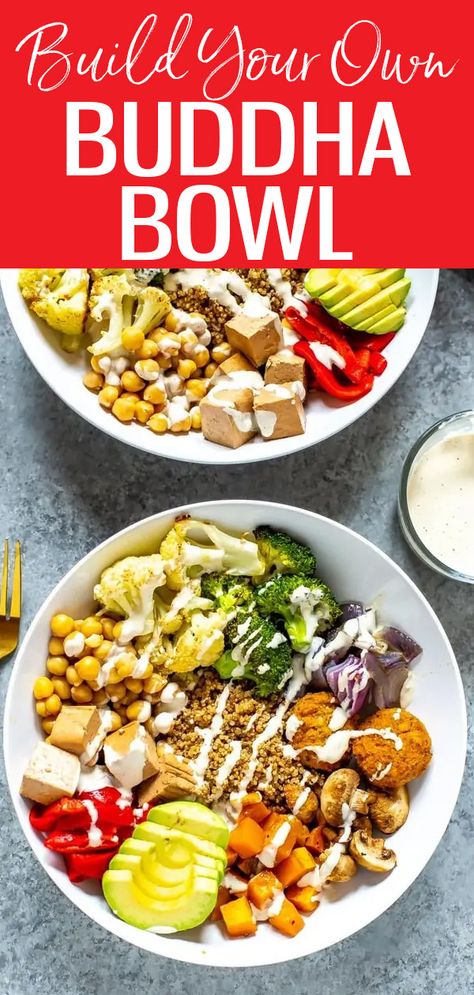 Build Your Own Buddha Bowl with delicious fresh veggies that are roasted on a sheet pan. You'll love the homemade tahini dressing! #vegetarianrecipes #buddhabowls Build Your Own Bowl Bar, Buddha Bowl Vegan, Healthy 2024, Bowls Recipes, Bowl Meals, Homemade Tahini, Buddha Bowls Recipe, Vegan Buddha Bowl, Rice Bowls Recipes