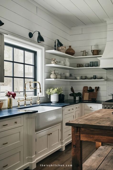 New England Kitchen Ideas, Industrial Rustic Kitchen, Rustic Modern Kitchen Ideas, Butcher Block Islands, Ivy Kitchen, England Kitchen, New England Kitchen, Rustic Kitchen Ideas, Butcher Block Kitchen Island