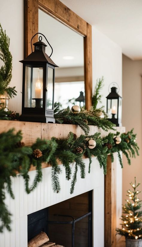 Vintage lanterns make a charming addition to winter mantel decor. I love using old metal or glass lanterns to create a cozy atmosphere. They bring a touch of nostalgia and warmth to the space. Candle Lanterns Decor Ideas, Decorate Fireplace, Winter Mantel Decor, Farmhouse Mantle Decor, Mantle Styling, Winter Mantels, Glass Lanterns, Mantel Decor Ideas, Winter Living Room