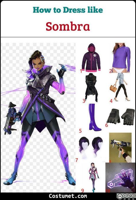 Overwatch Costume, Sombra Overwatch, Purple Boots, Purple Wig, Costume For Halloween, Purple Hoodie, Black Vest, Cosplay Ideas, Leather Vest