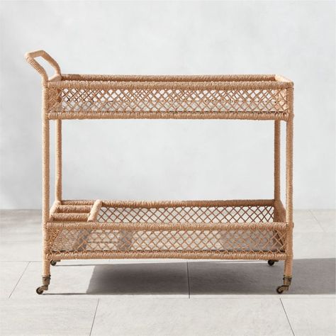 Remo Modern Travertine and Rattan Outdoor Bar Cart | CB2 Wicker Bar Cart, Modern Outdoor Dining Furniture, Modern Outdoor Lounge Chair, Rattan Bar Cart, Modern Outdoor Table, Patio Dining Furniture, Modern Outdoor Dining, Modern Outdoor Patio, Pool Chairs