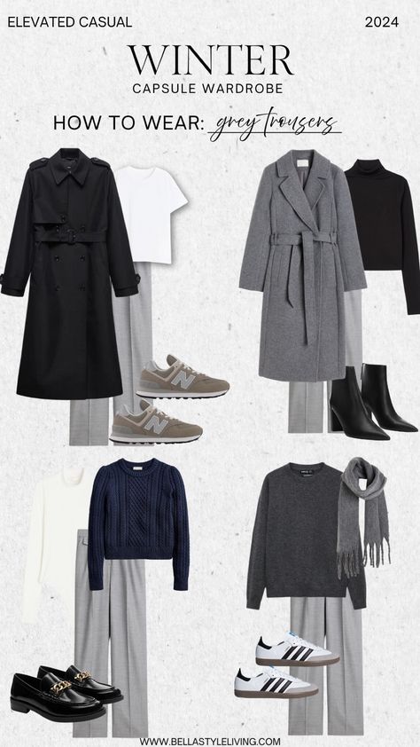 Grey Capsule Wardrobe, Gray Coat Outfit, Grey Coat Outfit, Clothes Basics, Fashion Outfits Winter, Fashion Outfits Summer, Winter Style Guide, Minimalist Wardrobe Essentials, Winter Mode Outfits