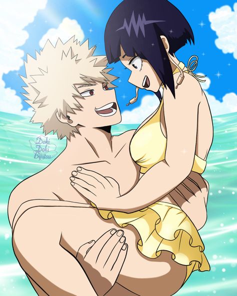 Mha Beach Day, Bakujirou Fanart, Bakugo Ships, Beach Sketch, Beach Sketches, Kyoka Jiro, Mha Ships, Class 1 A, Bakugou Katsuki