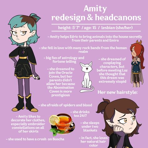 Lumity Headcanon, Amity Headcanon, Owl House Headcanons Redesigns, Amity Blight Headcanons, Amity Kinnie, Toh Oc Ideas, Amity Blight Redesign, Owl House Headcanons, Amity Redesign