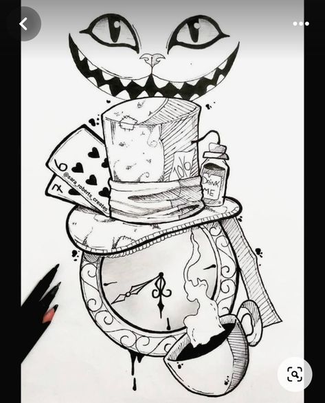 Tattoo Art Drawings Sketches, Tattoo Table, Alice In Wonderland Art, Alice In Wonderland Drawings, Wonderland Tattoo, Piano Art, Tattoo Art Drawings, Cartoon Tattoos, Sketches Easy