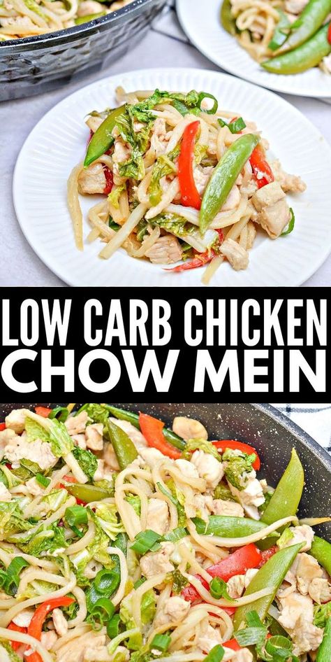 Low Carb Chicken Chow Mein - With snow peas, bell peppers, chicken and a sweet and spicy sauce, low-carb chicken chow mein is a tasty meal with 6 grams net carbs. #lowcarb #lowcarbrecipes #lowcarbdiet #lowcarbchickenchowmein #lowcarbchowmein #chickenchowmein #chowmein #chinesefood #chicken #dinnerideas #food #recipes Vietnam Recipes, Keto Chinese Food, Pork Chow Mein, Keto Chinese, Stylish Cravings, Low Calorie Chicken, Lo Carb Recipes, Chow Mein Recipe, Chicken Chow Mein