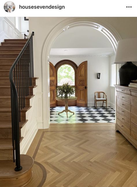 Herringbone Wood Floor, Entry Way, House Goals, House Inspo, Dream Home Design, Railing, House Inspiration, My Dream Home, Future House