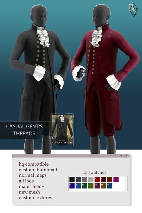 TS4 Casual Gentlemen's Threads | Revolution Sims on Patreon Sims 4 Cc 1800s Clothes, Sims 4 Outfit Ideas, 1800s Clothes, Sims 4 Decades Challenge, Sims Medieval, Sims 4 Patreon, Royal Clothes, Sims 4 Anime, Medieval Clothes