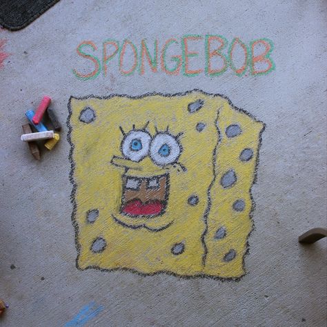 Spongebob chalk art Spongebob Chalk Art Easy, Spongebob Chalk Art, Chalk Art Easy, Chalk Art Christmas, Chalk Art Quotes, Art Spongebob, Chalk Art Signs, Street Chalk Art, Chalk Art Ideas