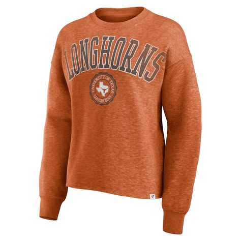 Texas Longhorns Fanatics Women's Heritage Oversized Tradition Fleece Sweatshirt - Heather Texas Orange Orange Texas, Texas Longhorns, Team Name, Fleece Sweatshirt, Team Names, Crew Sweatshirts, Vintage Look, Screen Print, Game Day