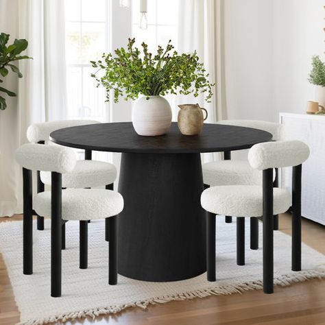 George Oliver Kadrien Round 35'' Restaurant Dining Set | Wayfair Round Dinner Table Set, Black Round Dining Room Table, Tall Dining Chairs, Black Round Dining Table And Chairs, Black And White Dining Table, Black And White Dining Room, Black Kitchen Table, Regency Furniture, Dining Table Light