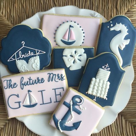 Nautical Bridal Shower cookies ... Bridal Shower Cake Ideas, Nautical Bridal Shower, Nautical Bridal Showers, Bridal Shower Cookies, Cookie Company, Bridal Shower Cakes, Dress Hanger, Bridal Shower Cake, Fun Cookies