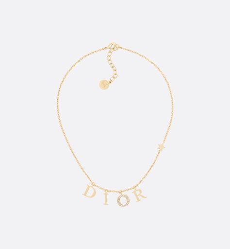 Dior Gold Necklace, Dior Gold, Dior Necklace, Dior Jewelry, Lock Necklace, Christian Dior Couture, White Crystals, Letter Charms, Jewelry Inspo