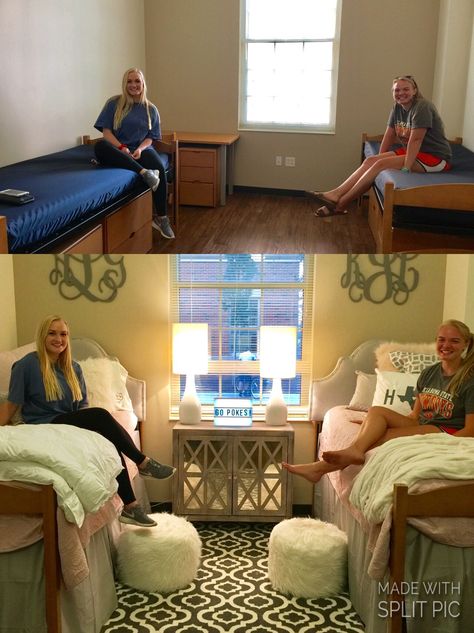 Before and After Dorm Pic from Oklahoma State University, Commons Wvu Dorm Room, Oklahoma State Dorm Room, Byu Heritage Halls Dorm, Iowa State University Dorms, Byu Hawaii Dorms, Oklahoma State University Dorm, Collage Dorm Room, Diy Dorm Decor, College Bedroom