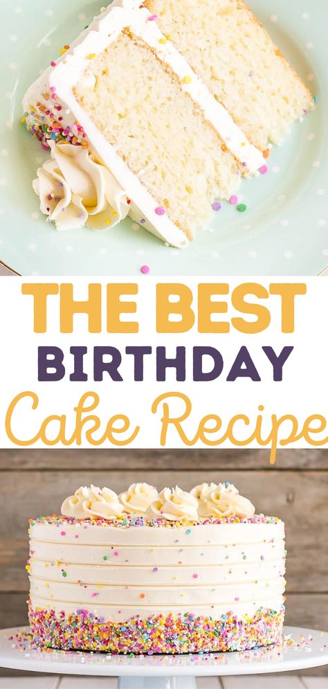 Birthday Cake Flavored Cake, Buttercream Vanilla Cake, Bakery Style Birthday Cake, Vanilla Bakery Cake, Vanilla Cake With Vanilla Buttercream, Classic Birthday Cake Recipe, Vanilla Bday Cake, Vanilla Cake Recipe For Stacking, 2 Layer Vanilla Cake Recipe