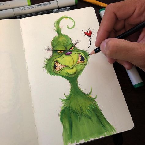 Dr. Seuss on Instagram: “Even at the talented hand of @munoa13, it was nearly impossible to get the Grinch to sit still for a portrait. . . . #drseuss #thegrinch…” Grinch Drawing, Images Pop Art, Listen To Christmas Music, Christmas Drawings, Music Cartoon, Watercolor Christmas Cards, Pinturas Disney, Art Et Illustration, Christmas Drawing