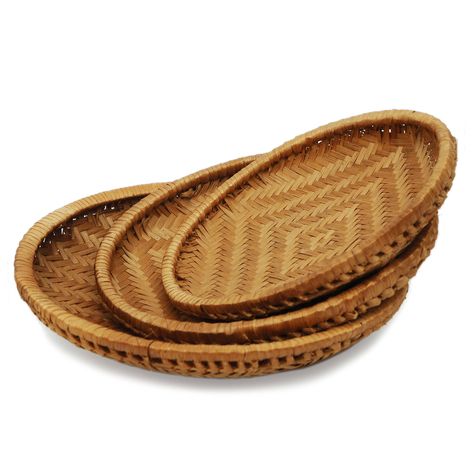 Free 2-day shipping. Buy Set of 3 Vietnam Traditional Handmade Round Rattan Wicker Serving Basket Tray at Walmart.com Serving Basket, Weaving Craft, Traditional Baskets, Wicker Tray, Serveware Entertaining, Bamboo Crafts, Basket Tray, Traditional Weaving, Antique Metal