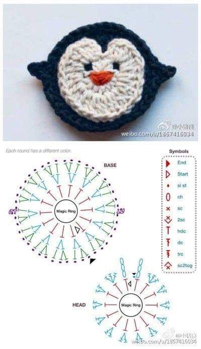 Marque-pages Au Crochet, Motifs D'appliques, Penanda Buku, Crochet Applique Patterns Free, Crochet Penguin, Crochet Mignon, Confection Au Crochet, Crochet Motif Patterns, Crochet Hair Accessories