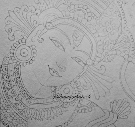 🌸Easy Kerala Mural🌸 – Shivangi Katoch Simple Kerala Mural Painting Sketch, Mural Sketch, Blouse Sketch, Tanjore Art, Flamingo Art Print, Mural Art Design, Mural Paintings, Lotus Flower Art, Kerala Mural Painting