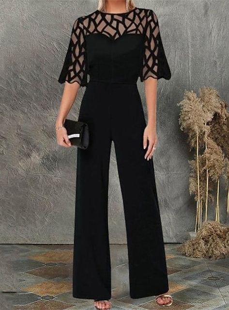 Ruffle Long Sleeve Dress, Jumpsuit Chic, Jumpsuit Online, Jumpsuit Black, Long Jumpsuits, Jumpsuit Fashion, Wide Leg Jumpsuit, Rompers Women, Half Sleeves